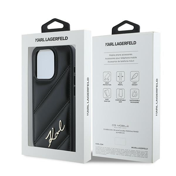 Etui til Apple iPhone 15 Pro, Karl Lagerfeld, Diagonal Quilted Script, Sort
