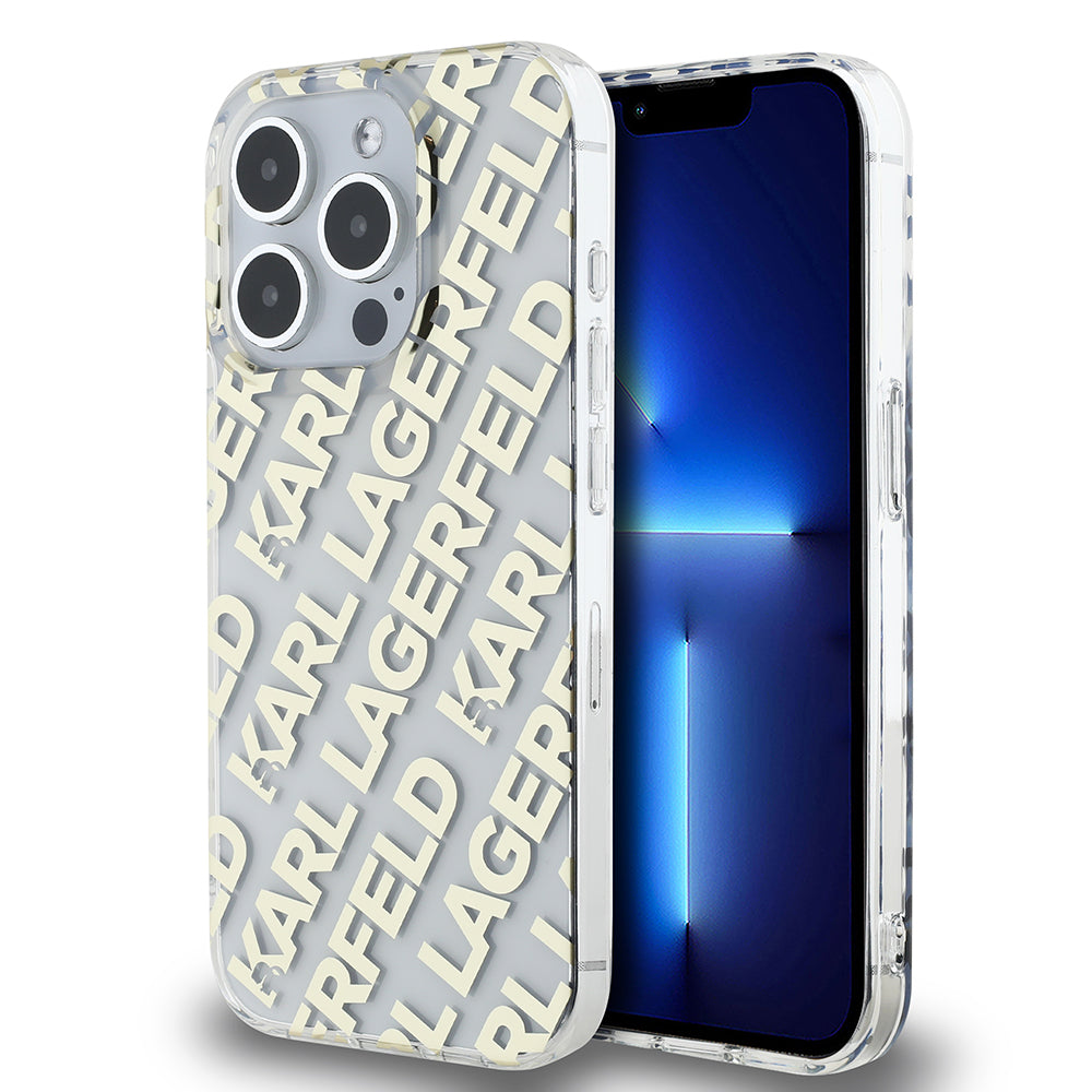 Etui til Apple iPhone 15 Pro, Karl Lagerfeld, IML Luxury Monogram KL Mønster med Strop, Sort