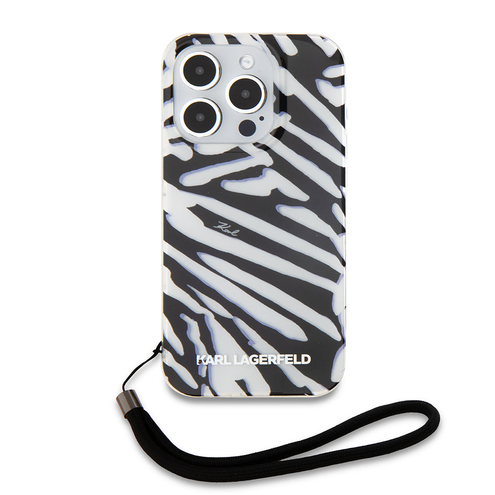 Etui til Apple iPhone 15 Pro, Karl Lagerfeld, IML Luxury Zebra Pattern with Strap, Sort