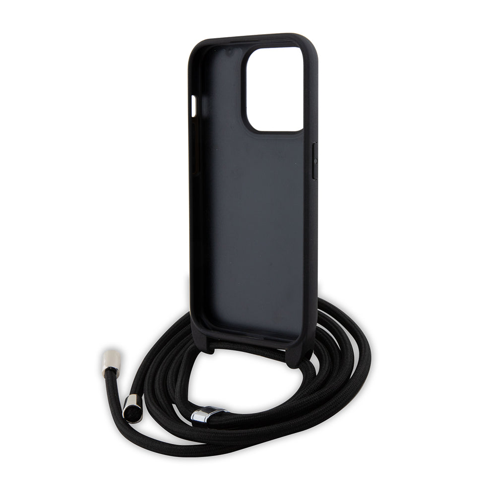 Etui til Apple iPhone 15 Pro, Karl Lagerfeld, Saffiano Crossbody Monogram Metal Pin Karl, Sort