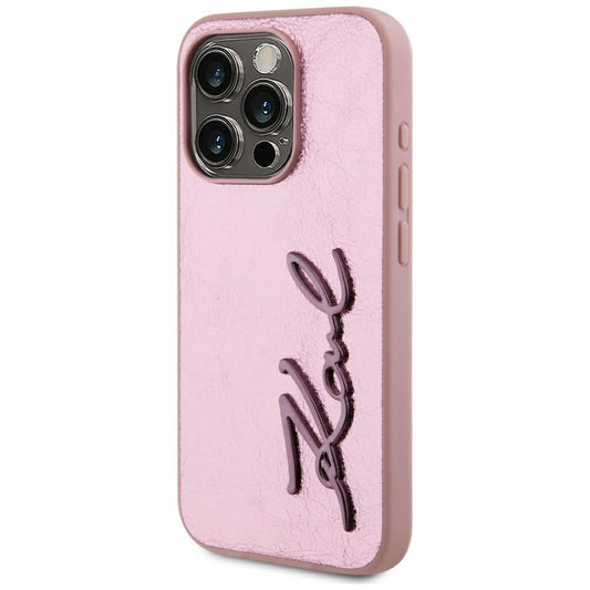 Etui til Apple iPhone 15 Pro, Karl Lagerfeld, Metal Signature, Pink