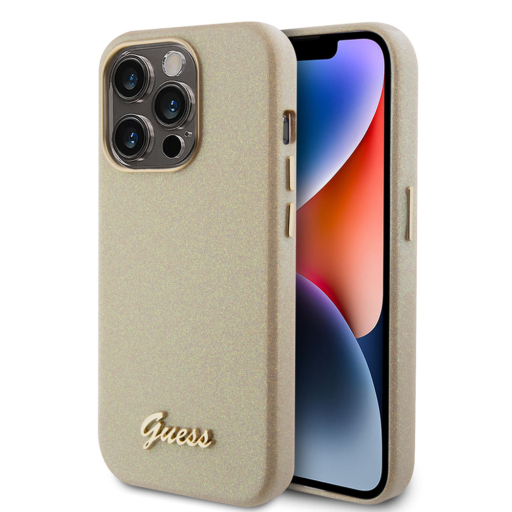 Etui til Apple iPhone 15 Pro Max, Guess, Glitter Glossy Script, Beige