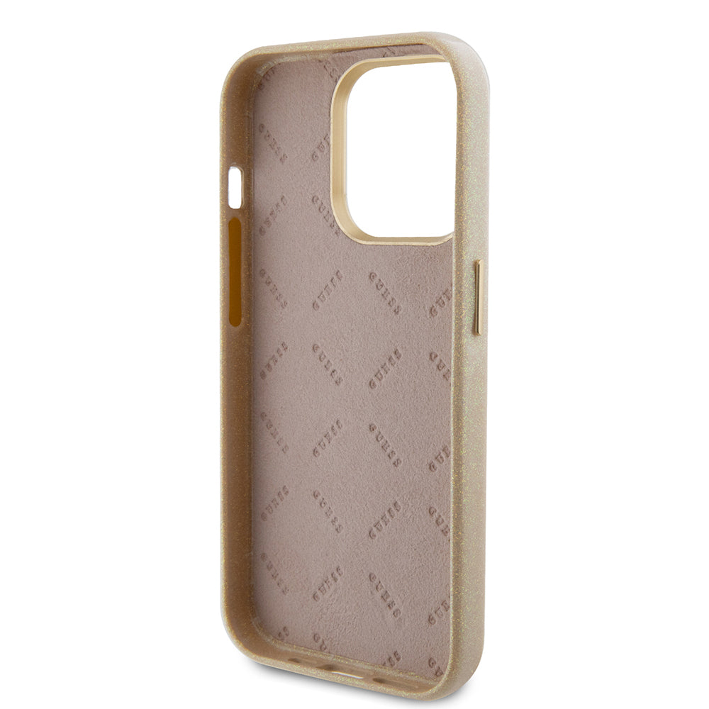 Etui til Apple iPhone 15 Pro Max, Guess, Glitter Glossy Script, Beige