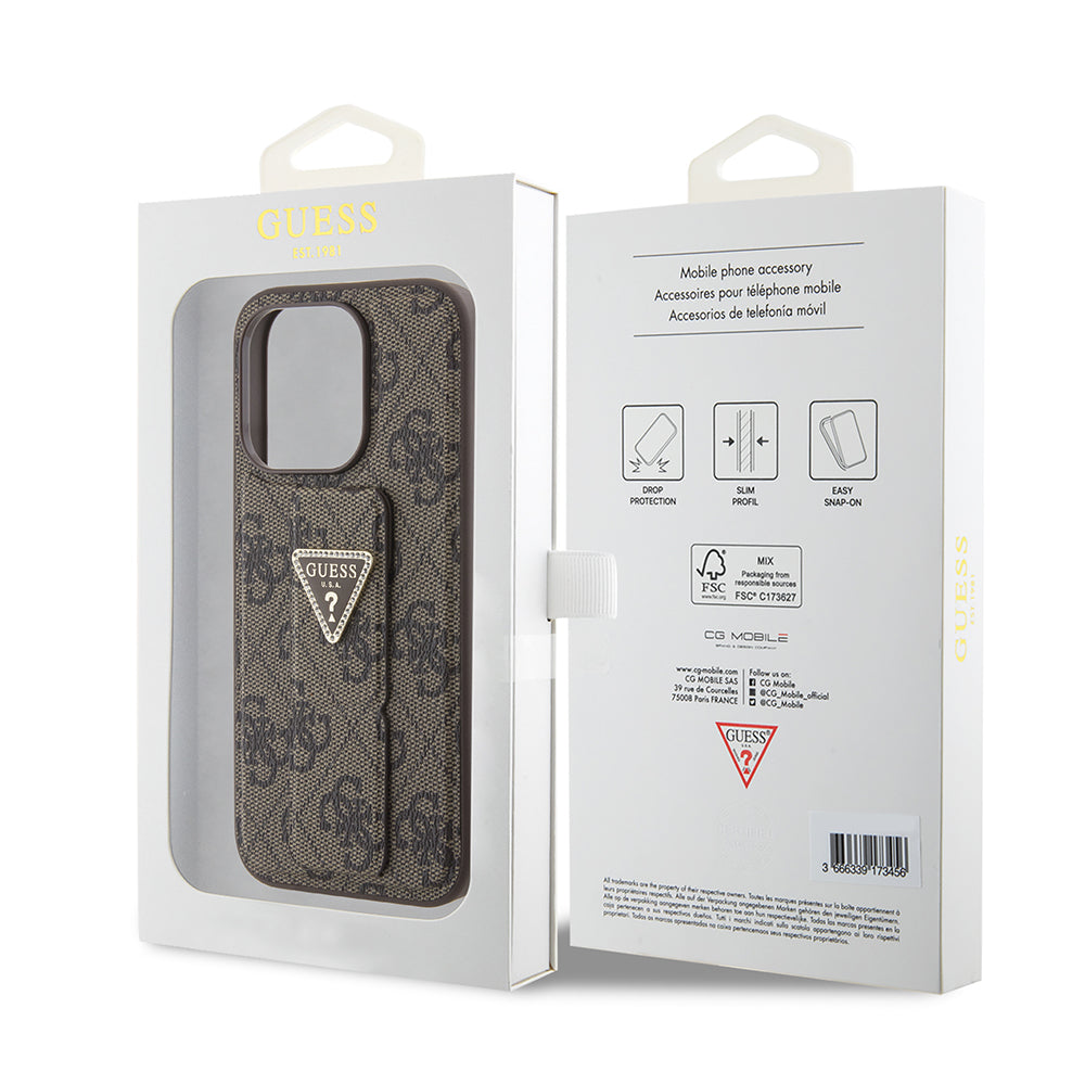 Etui til Apple iPhone 15 Pro Max, Guess, Grip Stand 4G Triangle Strass, Brun