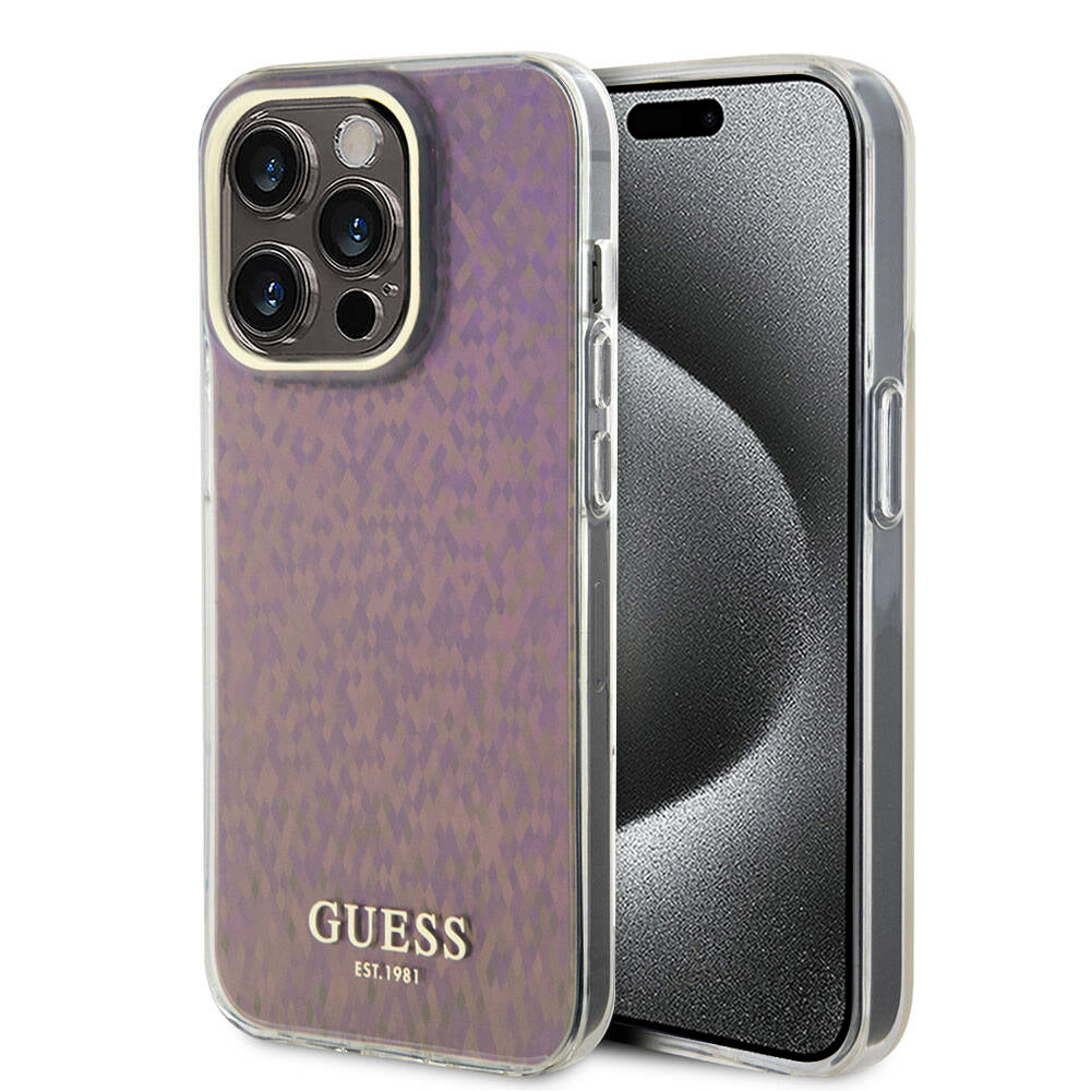 Etui til Apple iPhone 15 Pro Max, Guess, IML Faceted Mirror Disco Iridescent, Pink