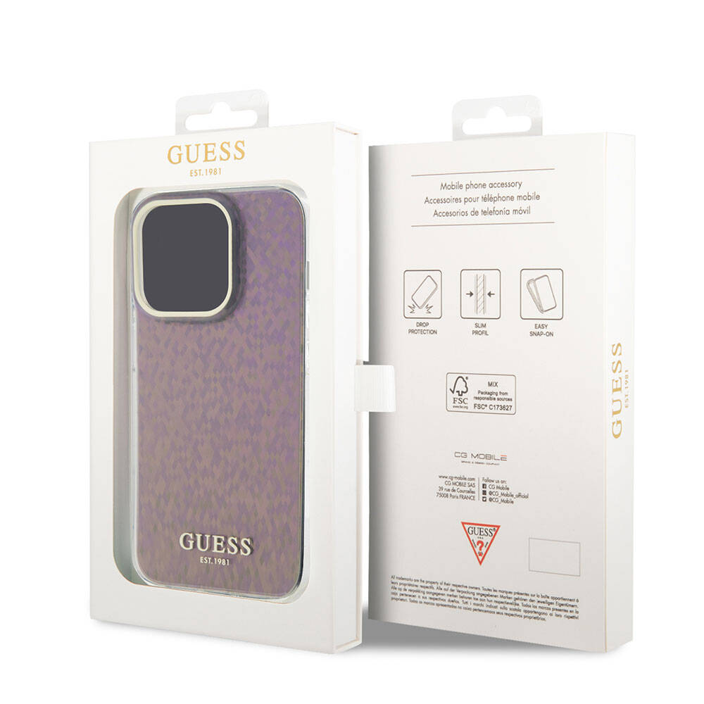 Etui til Apple iPhone 15 Pro Max, Guess, IML Faceted Mirror Disco Iridescent, Pink