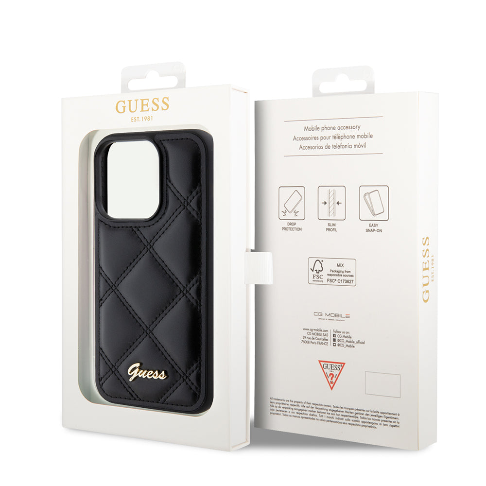 Case for Apple iPhone 15 Pro Max, Guess, Quilted Metal Logo, Black