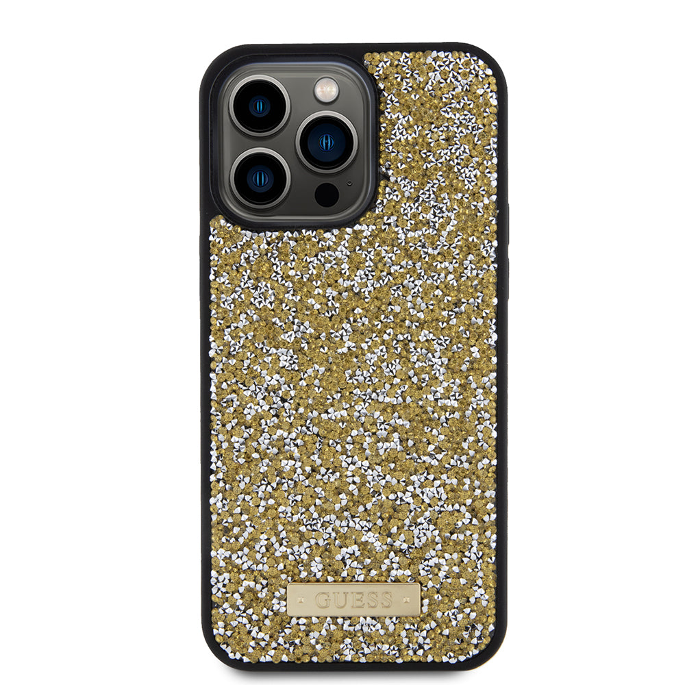 Etui til Apple iPhone 15 Pro Max, Guess, Rhinestone Metal Logo, Gul