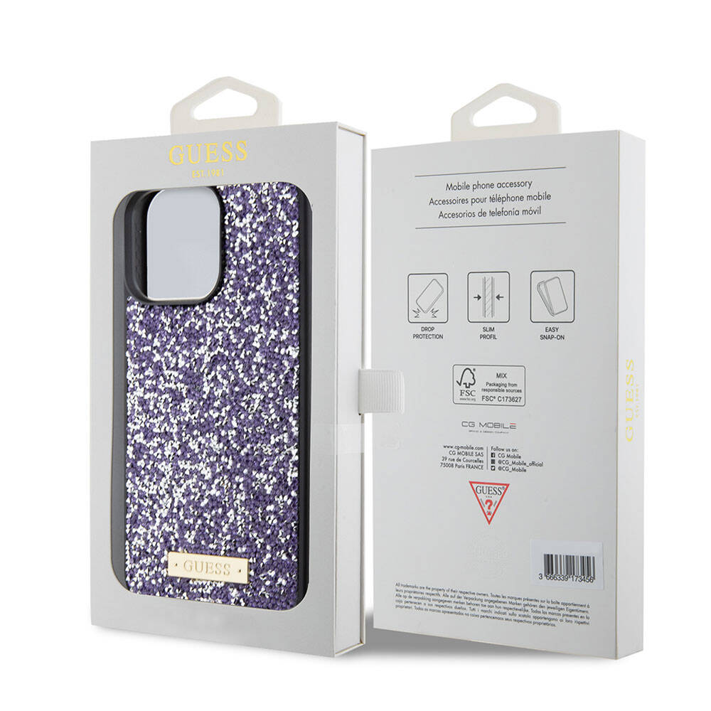 Etui til Apple iPhone 15 Pro, Guess, Rhinestone Metal Logo, Lilla