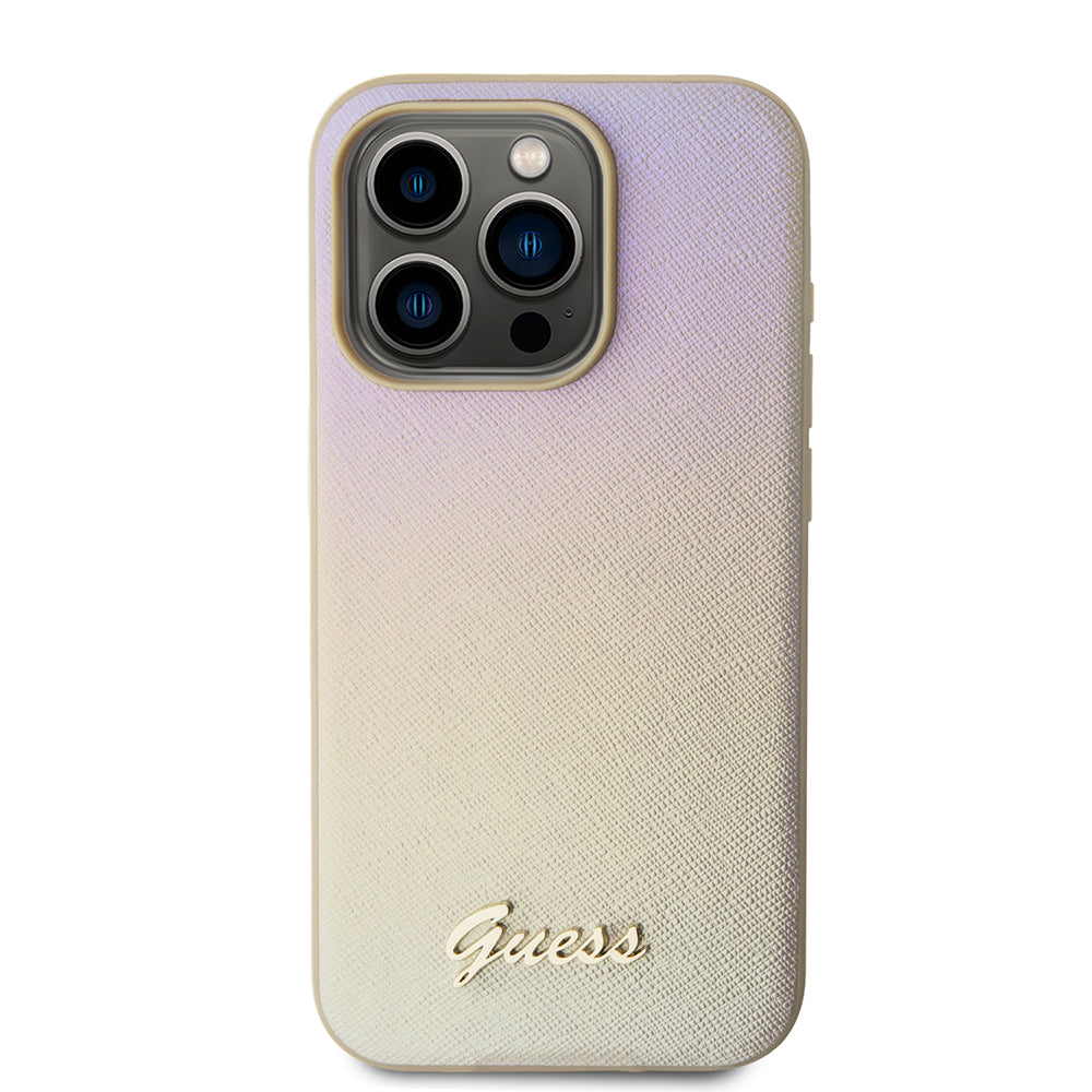 Etui til Apple iPhone 15 Pro Max, Guess, Saffiano Iridescent Script, Gylden