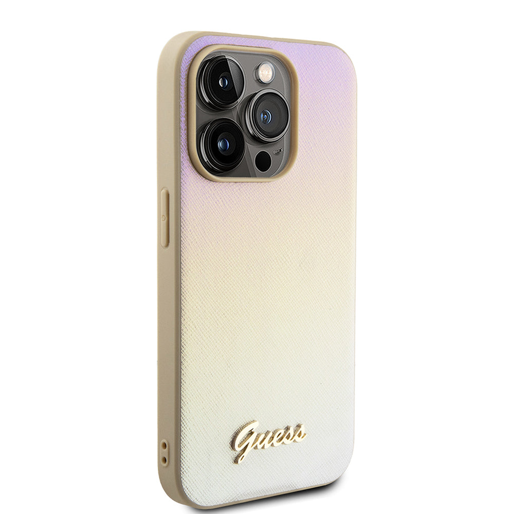 Etui til Apple iPhone 15 Pro Max, Guess, Saffiano Iridescent Script, Gylden
