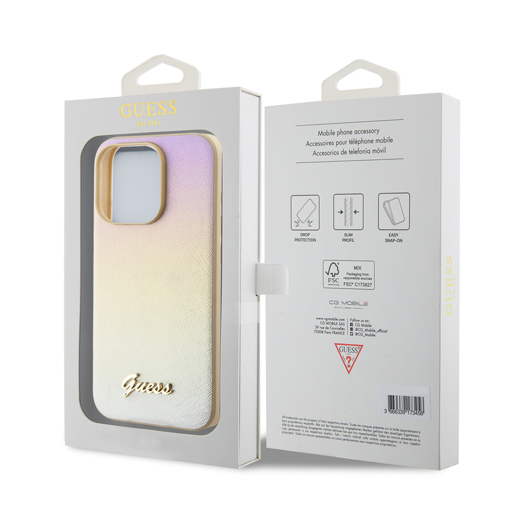 Etui til Apple iPhone 15 Pro Max, Guess, Saffiano Iridescent Script, Gylden