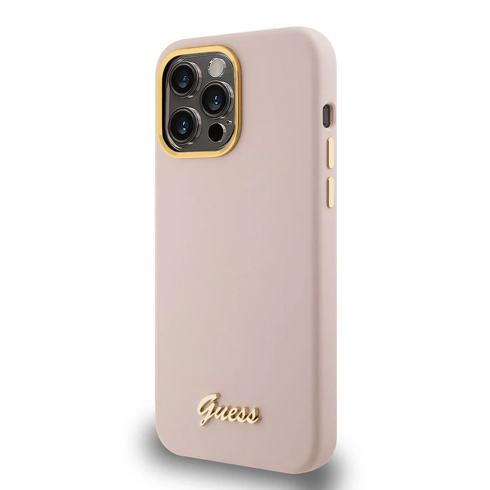 Etui til Apple iPhone 15 Pro Max, Guess, Script Metal Logo & Frame, Lys Rosa