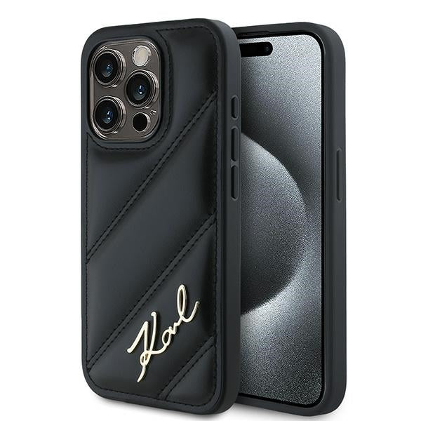 Etui til Apple iPhone 15 Pro Max, Karl Lagerfeld, Diagonal Quilted Script, Sort