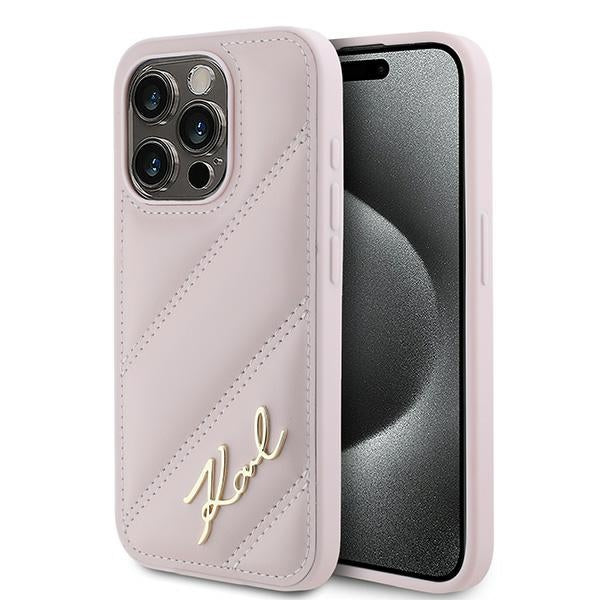 Etui til Apple iPhone 15 Pro Max, Karl Lagerfeld, Diagonal Quilted Script, Pink