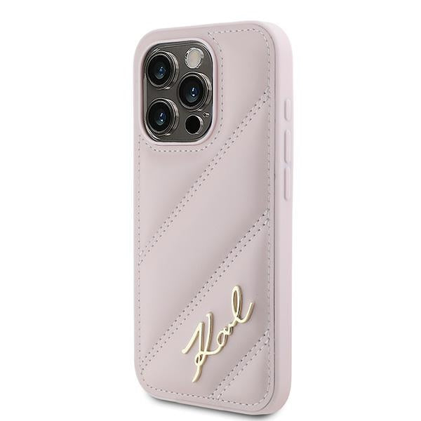 Etui til Apple iPhone 15 Pro Max, Karl Lagerfeld, Diagonal Quilted Script, Pink