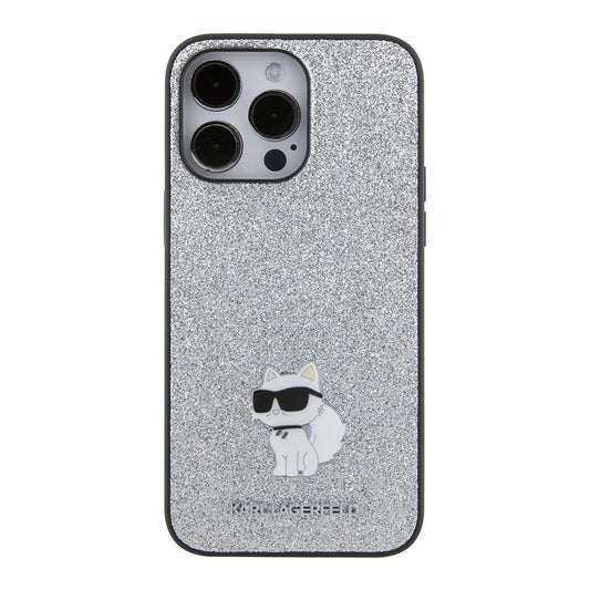 Cover til Apple iPhone 15 Pro Max, Karl Lagerfeld, Glitter Fixed Choupette Logo, Sølvfarvet