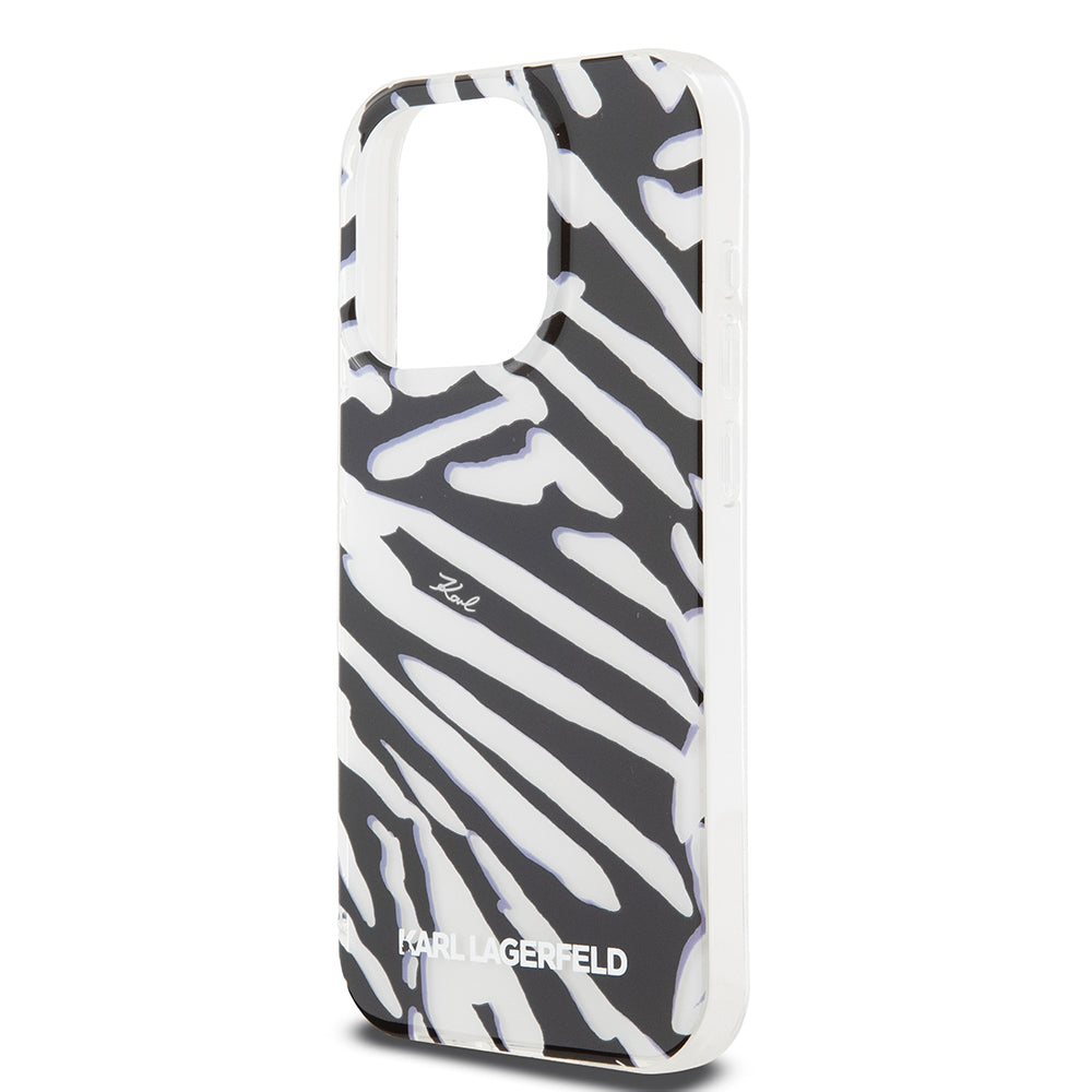 Etui til Apple iPhone 15 Pro Max, Karl Lagerfeld, IML Luxury Zebra Mønster med Strop, Sort