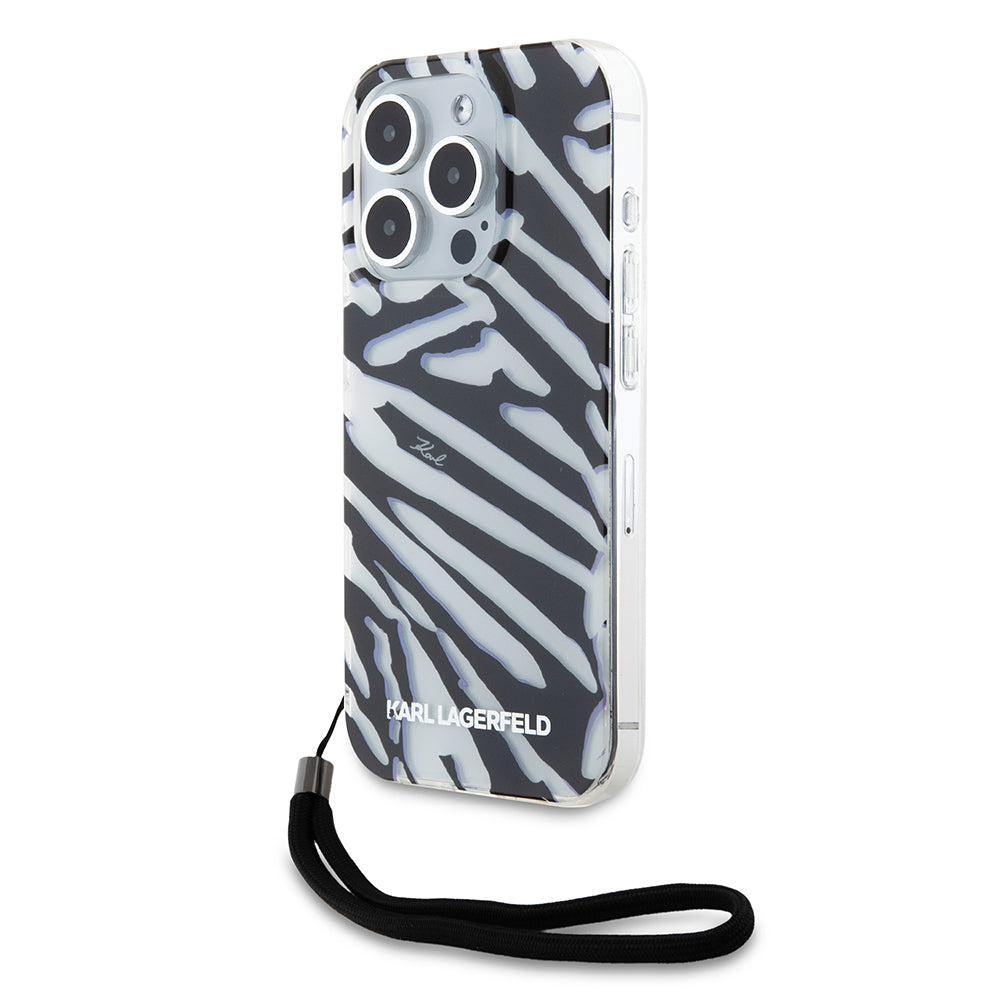 Etui til Apple iPhone 15 Pro Max, Karl Lagerfeld, IML Luxury Zebra Mønster med Strop, Sort