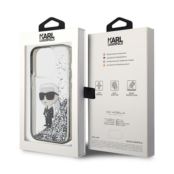 Etui til Apple iPhone 15 Pro Max, Karl Lagerfeld, Liquid Glitter Ikonik Karl, Gennemsigtig