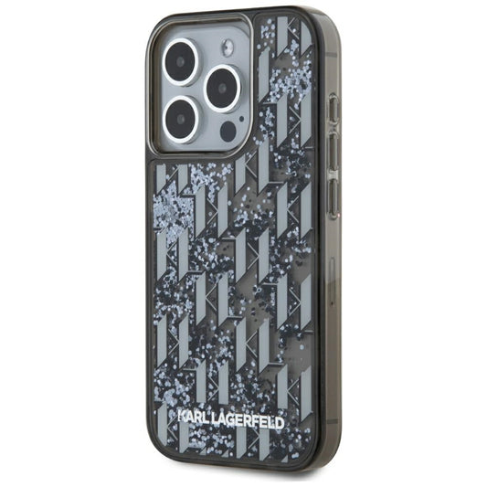 Etui til Apple iPhone 15 Pro Max, Karl Lagerfeld, Liquid Glitter Monogram, Sort