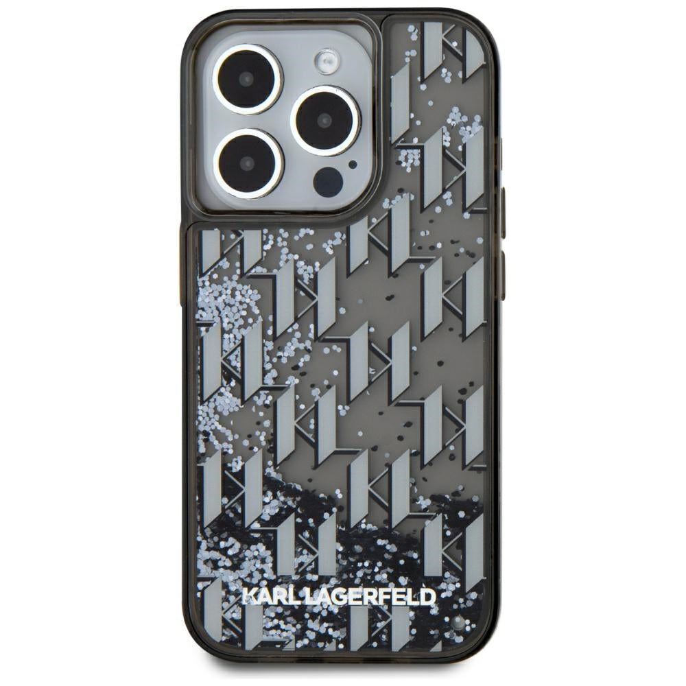 Etui til Apple iPhone 15 Pro Max, Karl Lagerfeld, Liquid Glitter Monogram, Sort