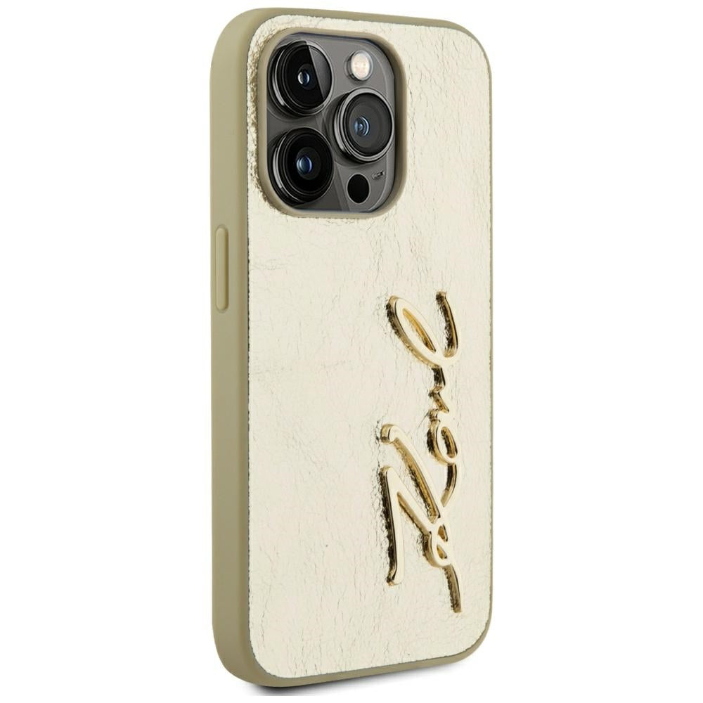 Etui til Apple iPhone 15 Pro Max, Karl Lagerfeld, Metal Signature, Gylden