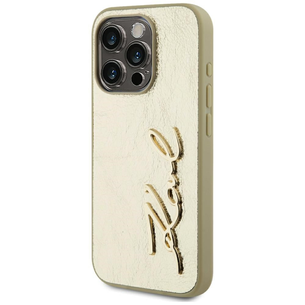 Etui til Apple iPhone 15 Pro Max, Karl Lagerfeld, Metal Signature, Gylden