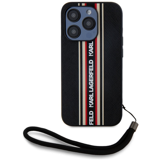 Etui til Apple iPhone 15 Pro Max, Karl Lagerfeld, Saffiano Athleisure Stripes med Strop, Rosie