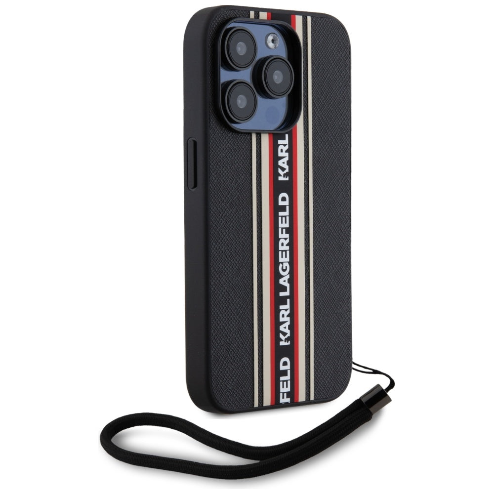 Etui til Apple iPhone 15 Pro Max, Karl Lagerfeld, Saffiano Athleisure Stripes med Strop, Rosie