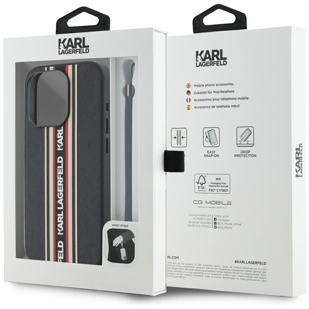 Etui til Apple iPhone 15 Pro Max, Karl Lagerfeld, Saffiano Athleisure Stripes med Strop, Rosie