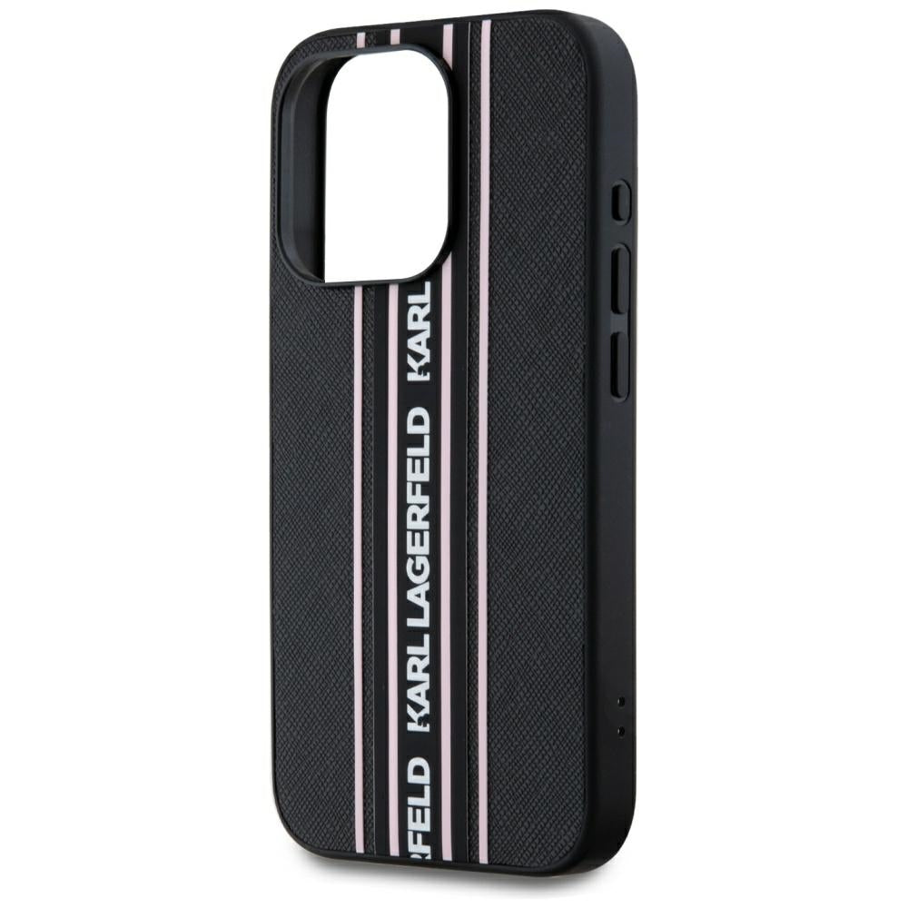 Etui til Apple iPhone 15 Pro Max, Karl Lagerfeld, Saffiano Athleisure Stripes med Strop, Pink