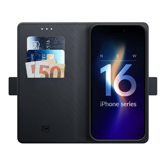 Cover til Apple iPhone 16, 3MK, Wallet, Sort