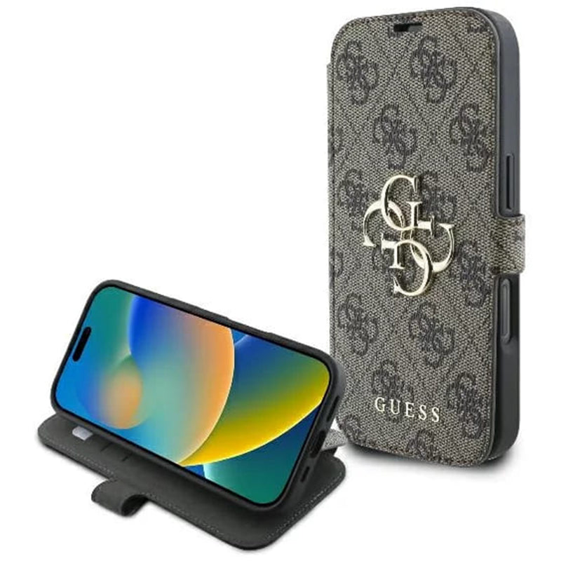Etui til Apple iPhone 16, Guess, 4G Book, Brun