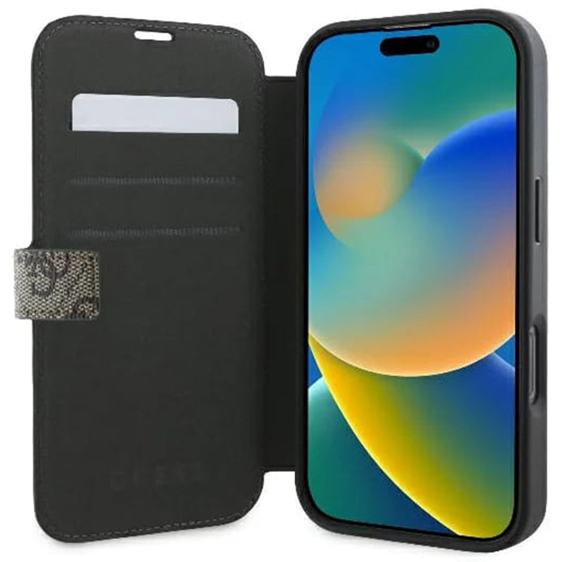 Etui til Apple iPhone 16, Guess, 4G Book, Brun