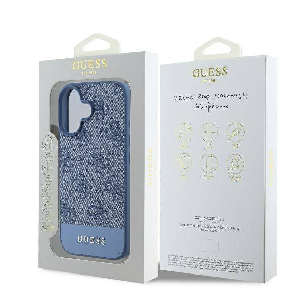 Etui til Apple iPhone 16, Guess, 4G Bottom Stripe, Blå