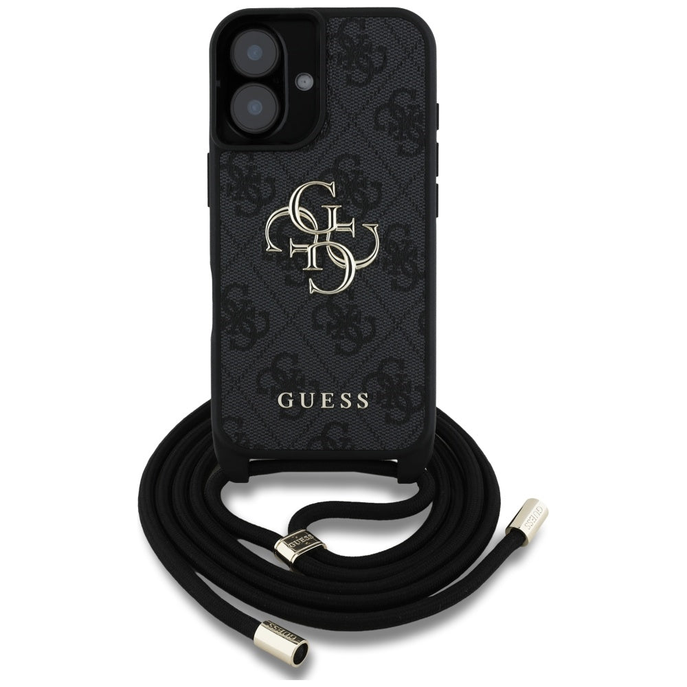 Etui til Apple iPhone 16, Guess, 4G CBDY Big Logo med snorestrop, Sort