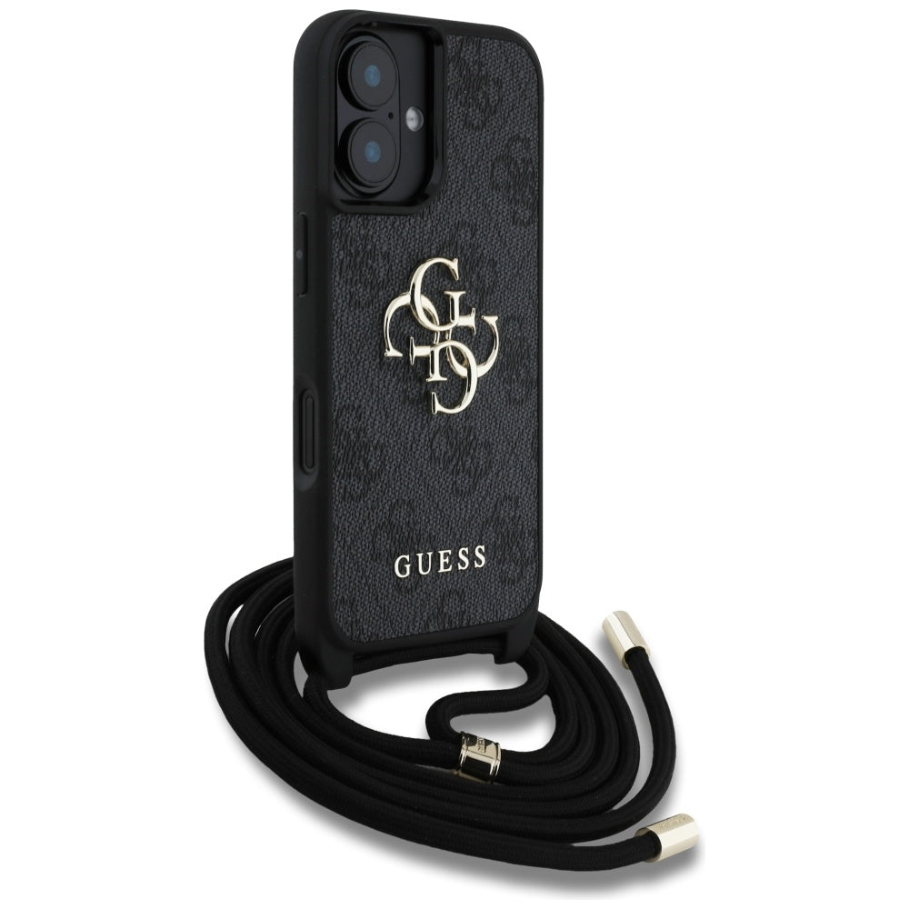 Etui til Apple iPhone 16, Guess, 4G CBDY Big Logo med snorestrop, Sort