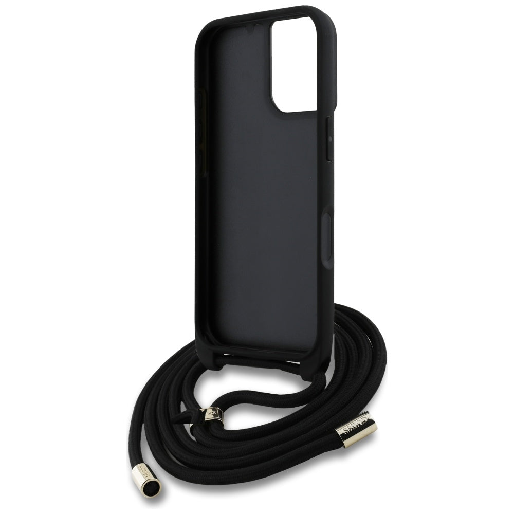 Etui til Apple iPhone 16, Guess, 4G CBDY Big Logo med snorestrop, Sort