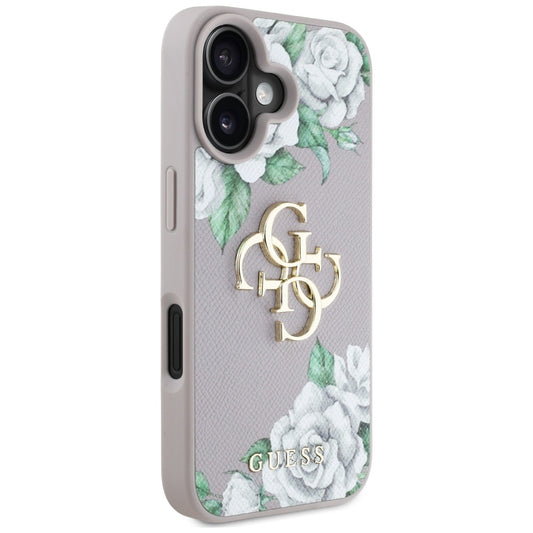 Etui til Apple iPhone 16, Guess, 4G Grained Roses Big Logo, Lilla