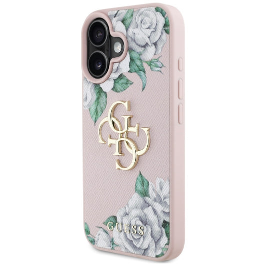 Etui til Apple iPhone 16, Guess, 4G Grained Roses Big Logo, Pink