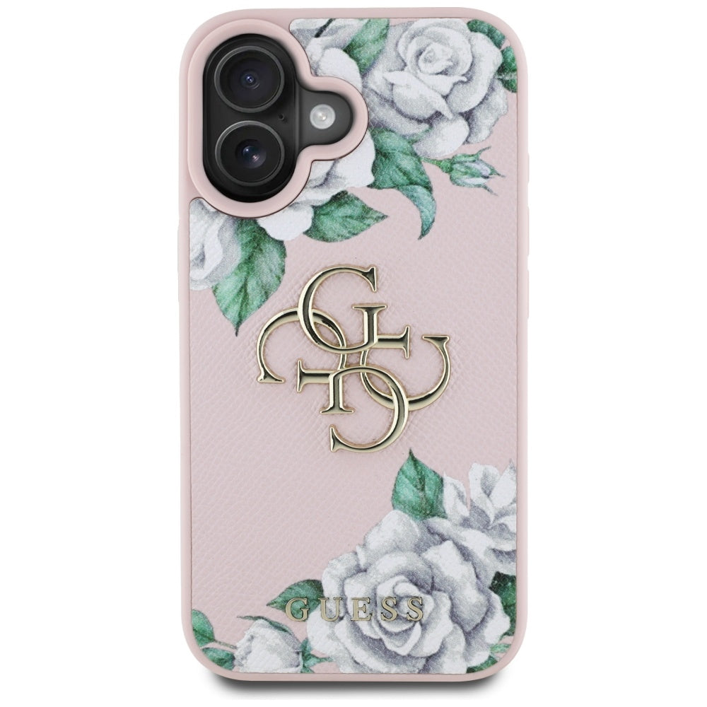 Etui til Apple iPhone 16, Guess, 4G Grained Roses Big Logo, Pink