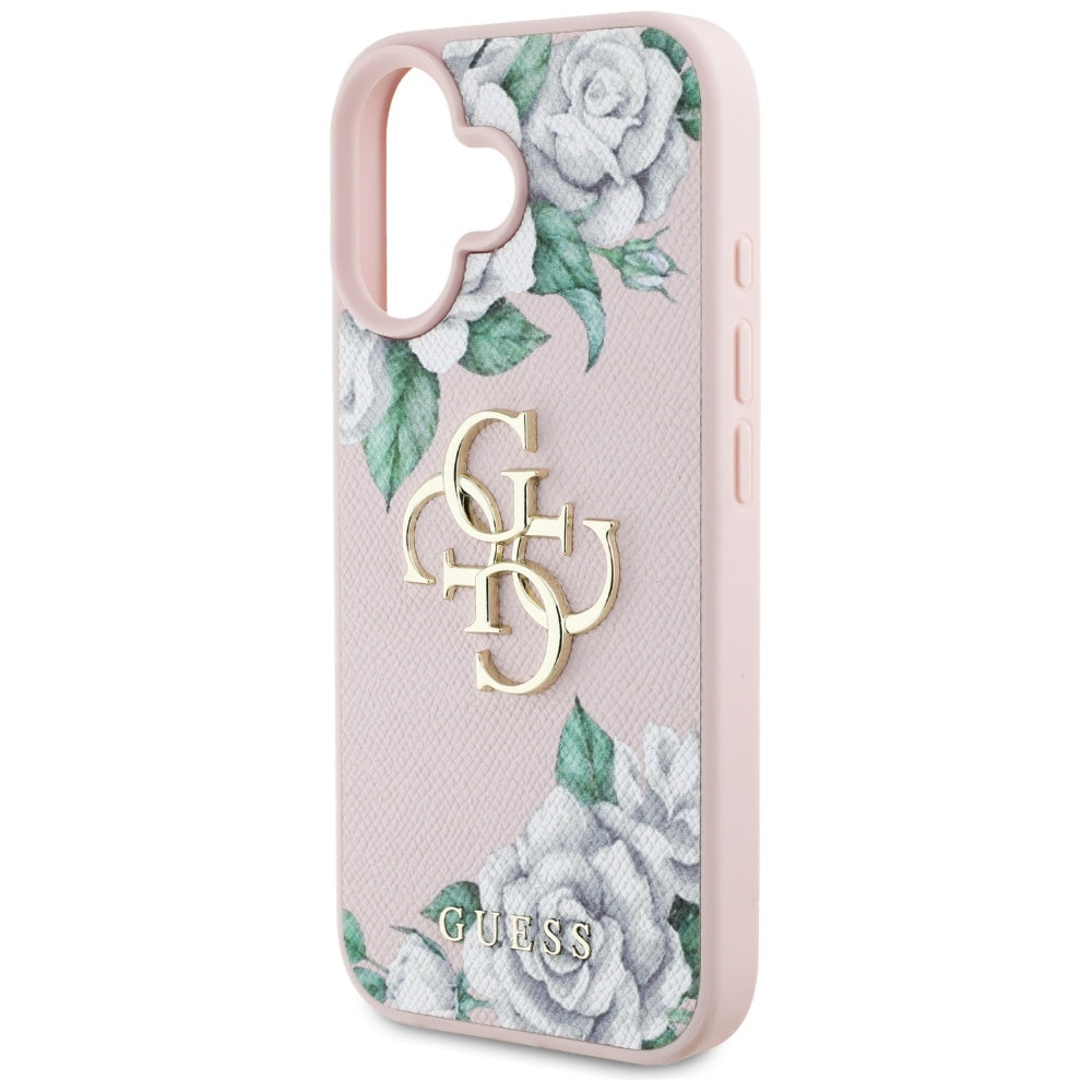 Etui til Apple iPhone 16, Guess, 4G Grained Roses Big Logo, Pink