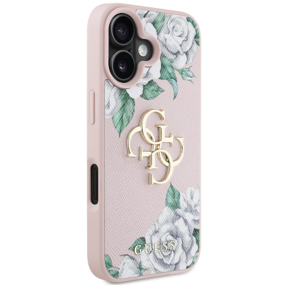 Etui til Apple iPhone 16, Guess, 4G Grained Roses Big Logo, Pink