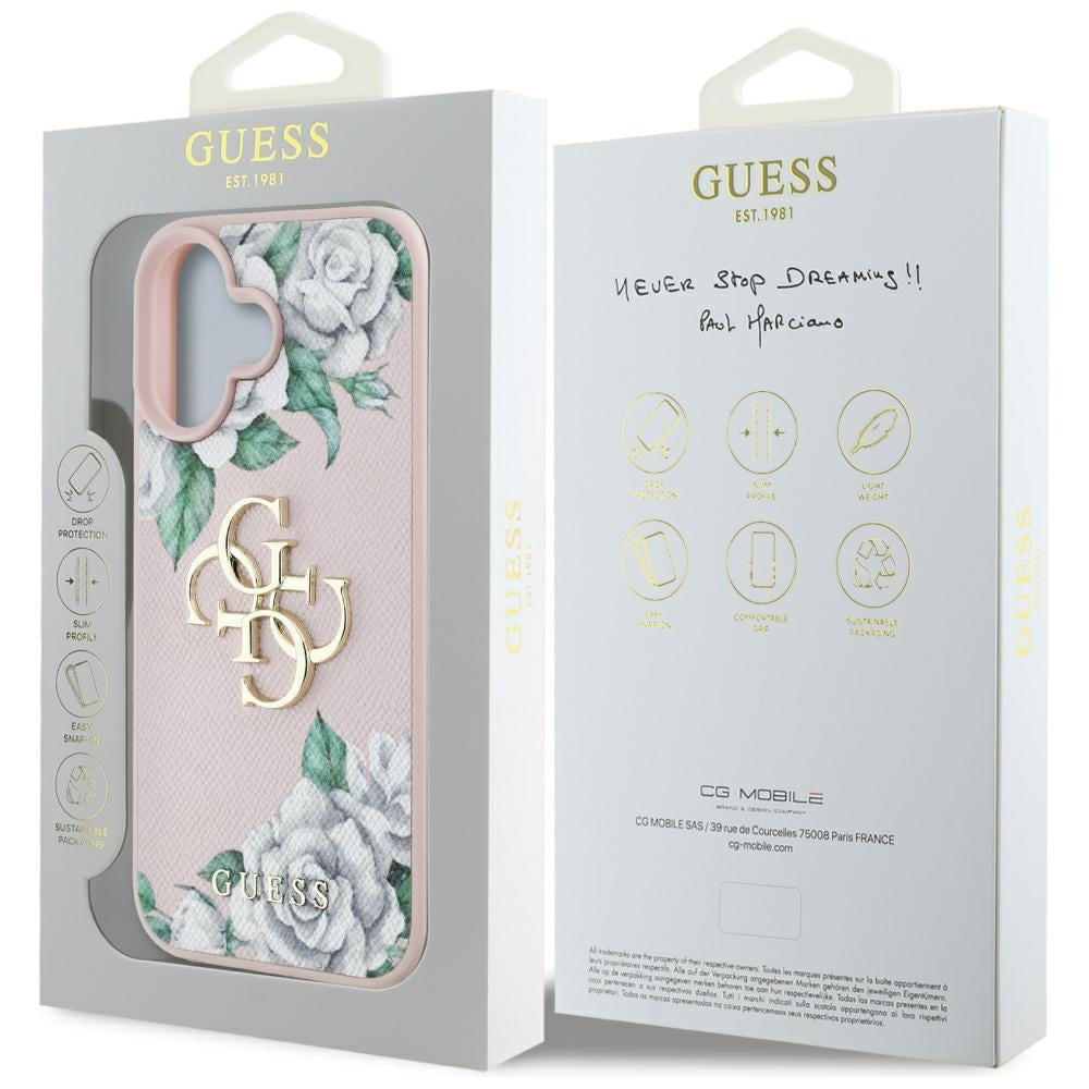 Etui til Apple iPhone 16, Guess, 4G Grained Roses Big Logo, Pink