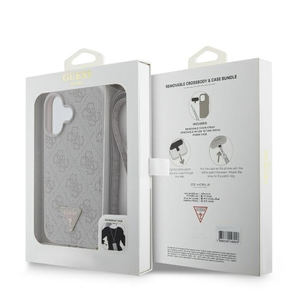 Etui til Apple iPhone 16, Guess, Crossbody 4G Triangle Strass, Blå