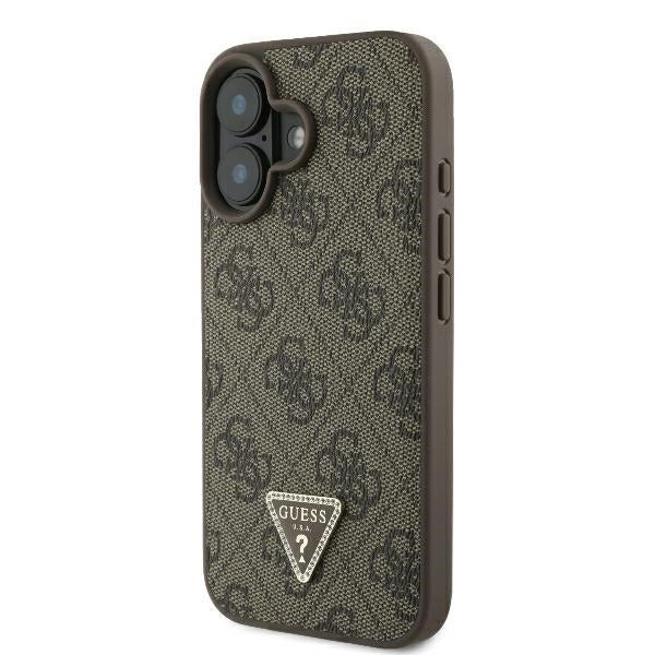 Case for Apple iPhone 16, Guess, Crossbody 4G Triangle Strass, Brown