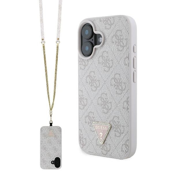Etui til Apple iPhone 16, Guess, Crossbody 4G Triangle Strass, Pink