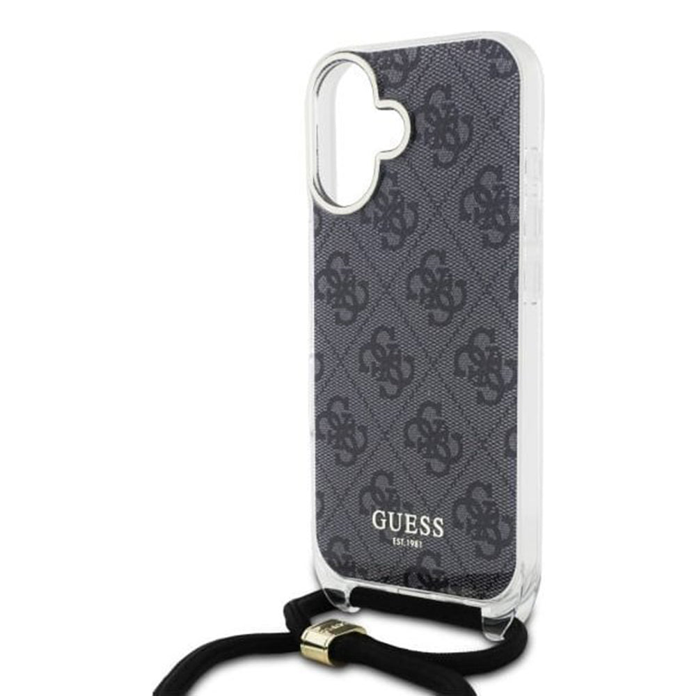 Etui til Apple iPhone 16, Guess, Crossbody Cord 4G Print, Sort