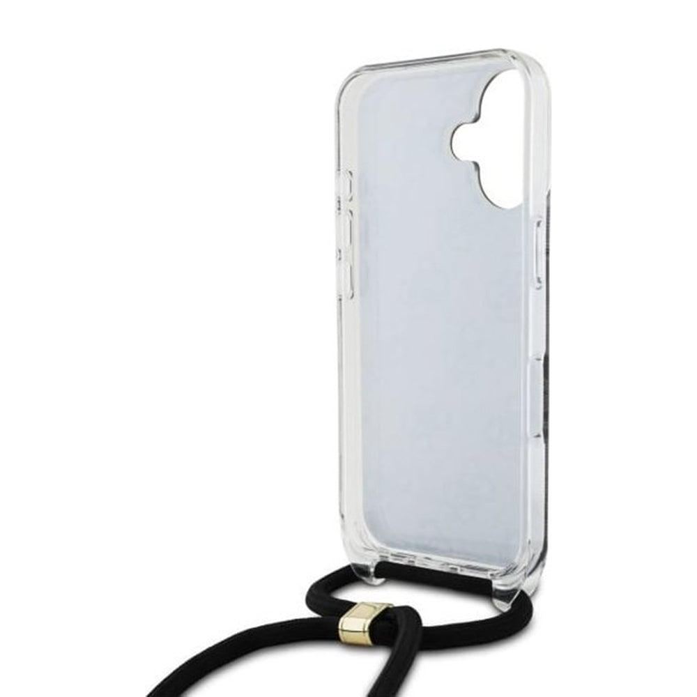 Etui til Apple iPhone 16, Guess, Crossbody Cord 4G Print, Sort